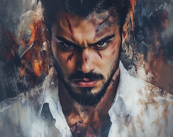 Arte gay, lienzo enmarcado de vampiro gay, retrato intenso de vampiro, decoración de pared para el hogar, regalos gay, marco de madera de pino negro, hombres gay, gay