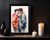 Gay Art I Gay Lovers Kiss I Boho Prints I Gay Gifts I Satin Posters I Up to 24 x 36 I Gay Wall Art I Gay Posters I Gay Images I Gay Guys