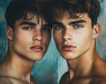Gay Art, Greek Boys, Gay Blue Boys Print, Gay Wall Art, Great Gay Gifts, Gay Wall Poster, Gay Art, Printable Wall Art, Four Prints in Set