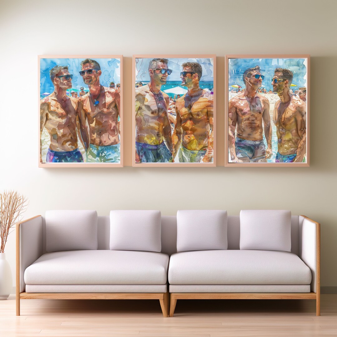 Gay Art, Fire Island Boys, Gay Wall Art, Gay Classic Watercolors, Gay ...