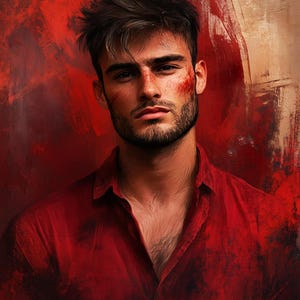 Stunning Gay Art, Man in Red 3 Canvas Print framed, Home Decor Wall Art, Gay Gifts, Black Pinewood Frame, Gay Men, Gay