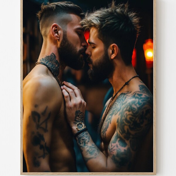 Gay Art I Kissing His Guy I Satin Posters 210gsm I Size up to 24 x 36 I Gay Lovers I Gay Prints I Gay Posters I Gay Housewarming I Gay Gifts