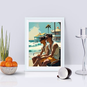 Arte gay, Gay 1930, Sillas de playa para hombres, Impresión gay, Arte de pared gay, Regalos gay, Cartel de pared LGBTQ+, Arte pop gay, Art Déco gay, Arte de pared imprimible