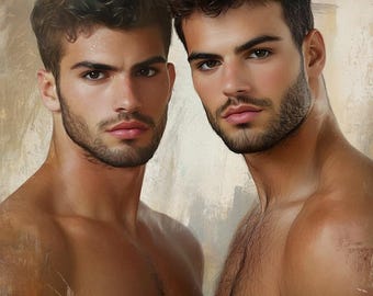 Gay Art, Greek Boys, Gay Men Prints, Queer Wall Art, Great Gay Gifts, Gay Wall Poster, Gay Oils Prints, Gay Men Posters, Semi-Gloss 180 gsm