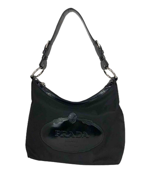 Black Large Embossed Logo Nylon Shoulder Bag