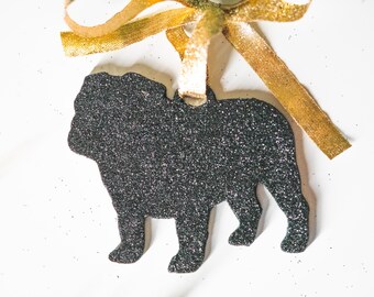 Black Glitter Bulldog Silhouette Ornament - Dog Lover Gift