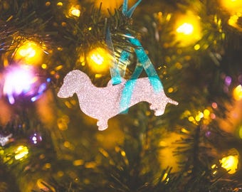 Silver Dachshund Christmas Ornament: Wiener Dog Holiday Decor