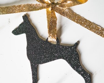 Glittered Doberman Silhouette Ornament: Holiday Tree Decoration