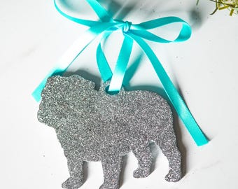 Glitter Bulldog Silhouette Ornament - Holiday Tree Decoration
