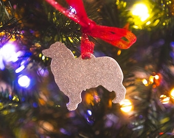 Glittered Australian Shepherd Christmas Ornament: Aussie Dog Silhouette