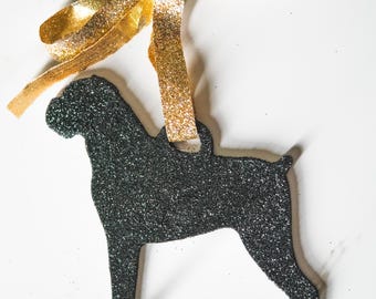 Black Glitter Boxer Dog Ornament - Holiday Tree Decoration