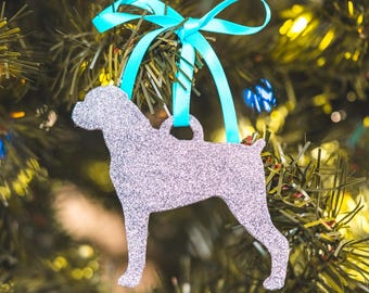 Glitter Boxer Dog Ornament: Holiday Tree Decoration