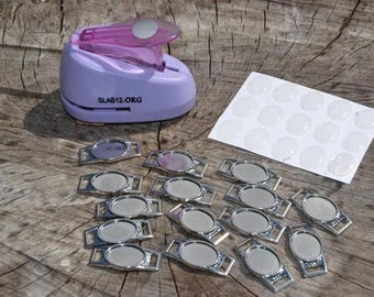 Oval Punch with Blank Oval Charms (12x16mm)  and Epoxy Stickers. 10-100 Charms