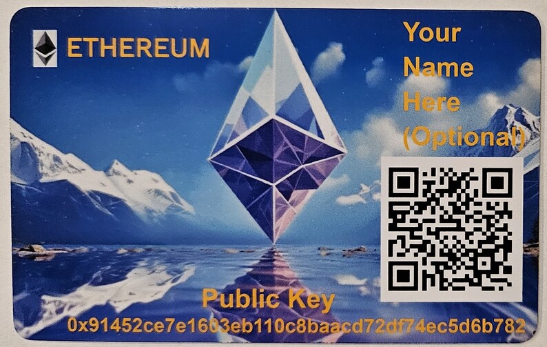 Ethereum Cold Storage Wallet, Crypto, Credit Card Size Paper Wallet, With Optional Customization