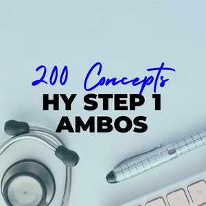 Puede incluir: Un teclado blanco con teclas rosas y el texto "SUMMARY TIPS IMAGES GRAPHICS" en el lado derecho. Un estetoscopio y una pluma plateada están sobre una superficie blanca. El texto "200 Concepts HY STEP 1 AMBOS MEDLATAMUSMLE" está en texto negro y azul.