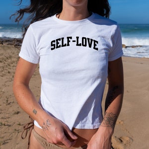 SELF-LOVE Baby Tee, Trendy T-Shirt, Mental Health T-Shirt, Trendy Aesthetic Baby Tee, Wellness T-Shirt, Aesthetic Y2K Baby Tee