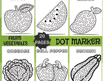 Dot Marker Printable, Dot Marker Fruits, Dot Marker Vegetables, Do a Dot Activity, Homeschool Printable, Preschool Activity
