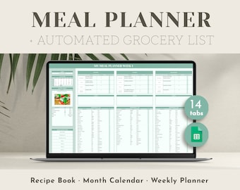 Weekly Meal Planner Spreadsheet Automatic Grocery Template List Family Meal Planner Google Sheets Recipe Book Printable Food Prep Log