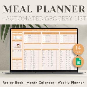 Weekly Meal Planner Spreadsheet Automatic Grocery Template List Family Meal Planner Google Sheets Recipe Book Printable Food Prep Log