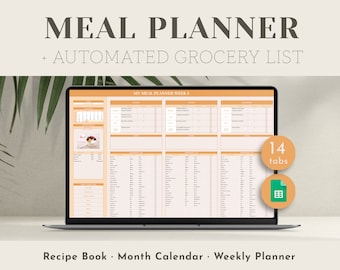 Weekly Meal Planner Spreadsheet Automatic Grocery Template List Family Meal Planner Google Sheets Recipe Book Printable Food Prep Log