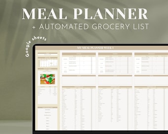 Weekly meal planner google sheets grocery list template diet menu meal prep organizer healthy food tracker family recipe book spreadsheet