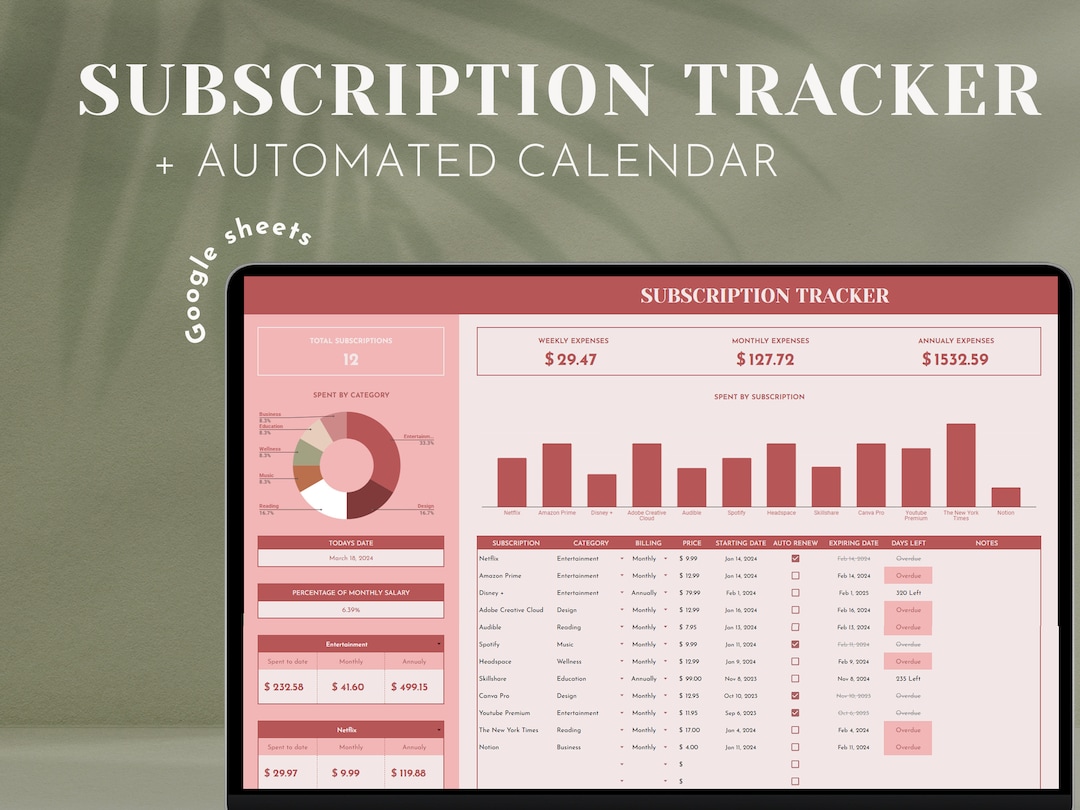 Monthly Subscription Tracker Google Sheets Membership Management ...