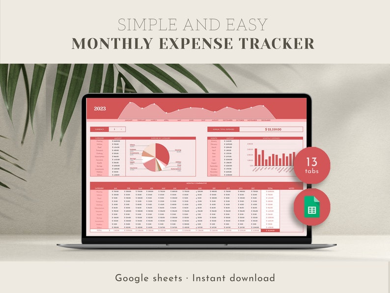 Red Spreadsheet Yearly Expense Tracker Google Sheets Template Budget Expenses ...