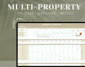 Kalkylblad för flera hyresfastigheter, Airbnb-mall för fastighetsförvaltning, hyresresultat och förlust i Google Sheets, fastighetsspårare för markägare