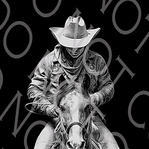 Retrato rústico del oeste de un vaquero a caballo — Arte láser de alto contraste — Archivo de grabado láser