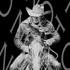 Retrato rústico del oeste de un vaquero a caballo — Arte láser en madera de alto contraste — Archivo de grabado láser