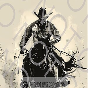 Arte láser rústico del oeste: retrato en madera de alto contraste (vaquero a caballo) - Archivo de grabado láser