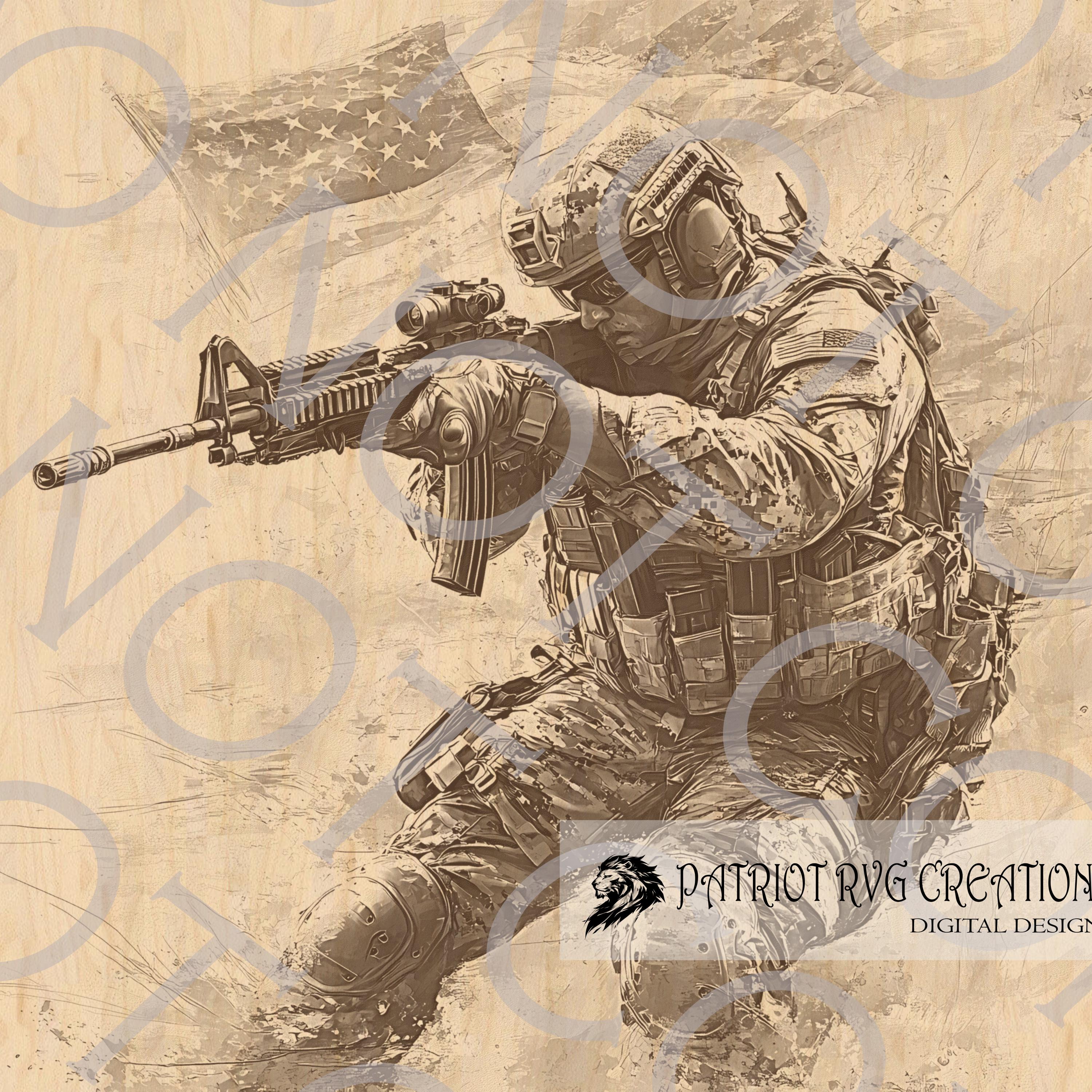 Soldier Prop Graphics Tactical Soldier With American Flag Digital Art (laser Ready) - Etsy