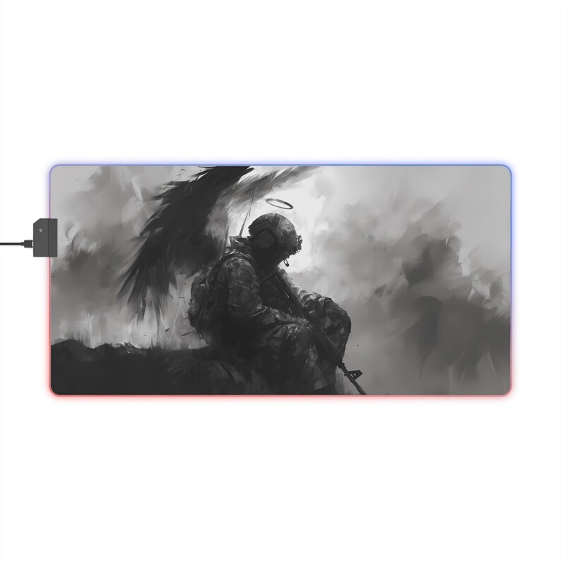 Alfombrilla de ratón LED para juegos con diseño de soldado ángel imagen 5