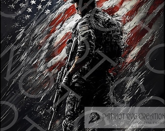 Patriot Creations - A Digital Art Tribute to the Resilience and Strength of a Soldier Against a Faded American Flag 20