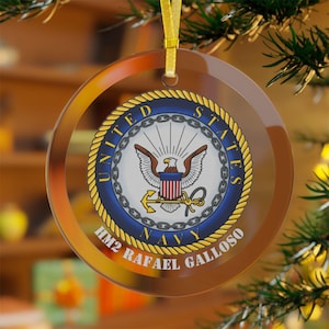 Navy Glass Ornaments, Navy Christmas Decoration, Military Holiday Gift, Customizable Ornament, Patriotic Home Decor