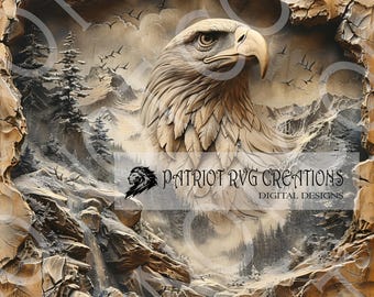 xTool S1 Ready File, 3D Design, Digital file, Eagle head, Relief Style, Military Design, American Flag, High Contrast, Artwork.