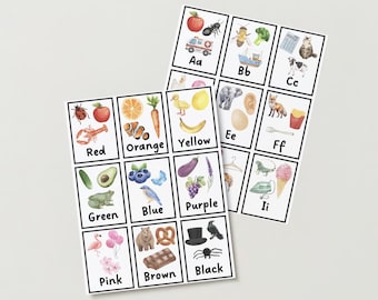 Flashcards for Kids, Printable Educational Flashcards - 5 Pages of Letters, Numbers, & Colors - Digital Download - 8x11 Printable Flashcards