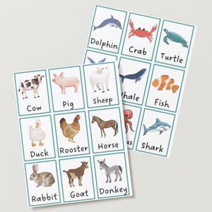 Cartes mémoire animaux pour enfants - cartes mémoire éducatives imprimables - 7 pages de cartes animaux amusantes - téléchargement numérique - cartes mémoire imprimables 8 x 11