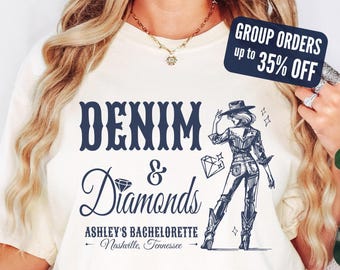 Denim & Diamonds Bachelorette Shirts, Cowgirl Bach Party Shirt, Nashville Girls Trip Tees