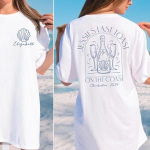 Last Toast on the Coast Bachelorette Shirts, Custom Beach Bach Party T-Shirts, Personalized Coastal Girls Trip Shirt, Comfort Colors Doodle