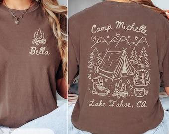Camp Bachelorette Shirts, Custom Camping Bach Party T-Shirt, Personalized Girls Trip Shirt, Lake or Mountain Weekend Retreat Tee