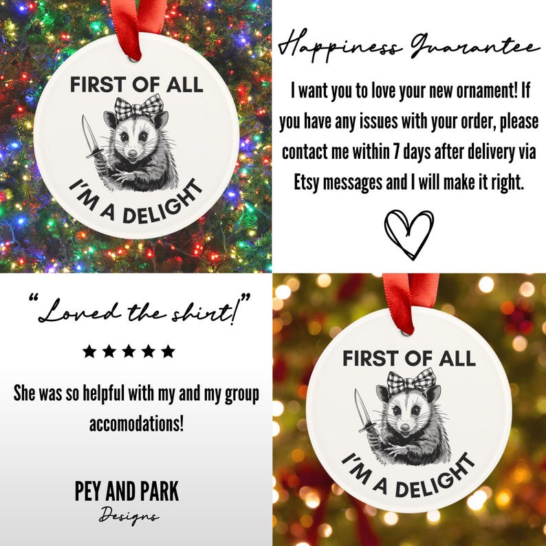 Funny Opossum Ornament, I'm a Delight Possum Meme Christmas Ornament