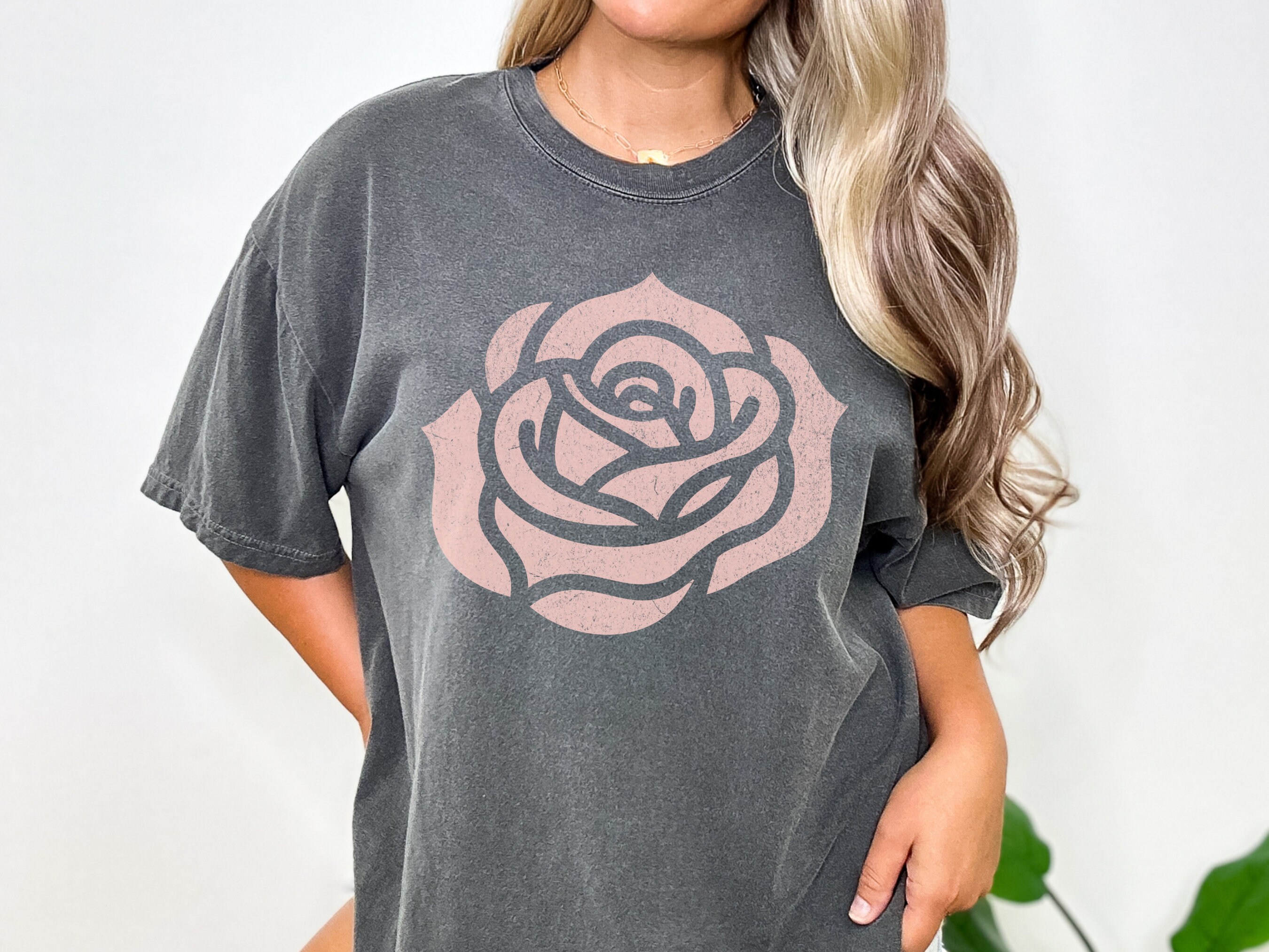 Pink Rose Shirt, Distressed Rose Bud Graphic Tee, Vintage-inspired ...