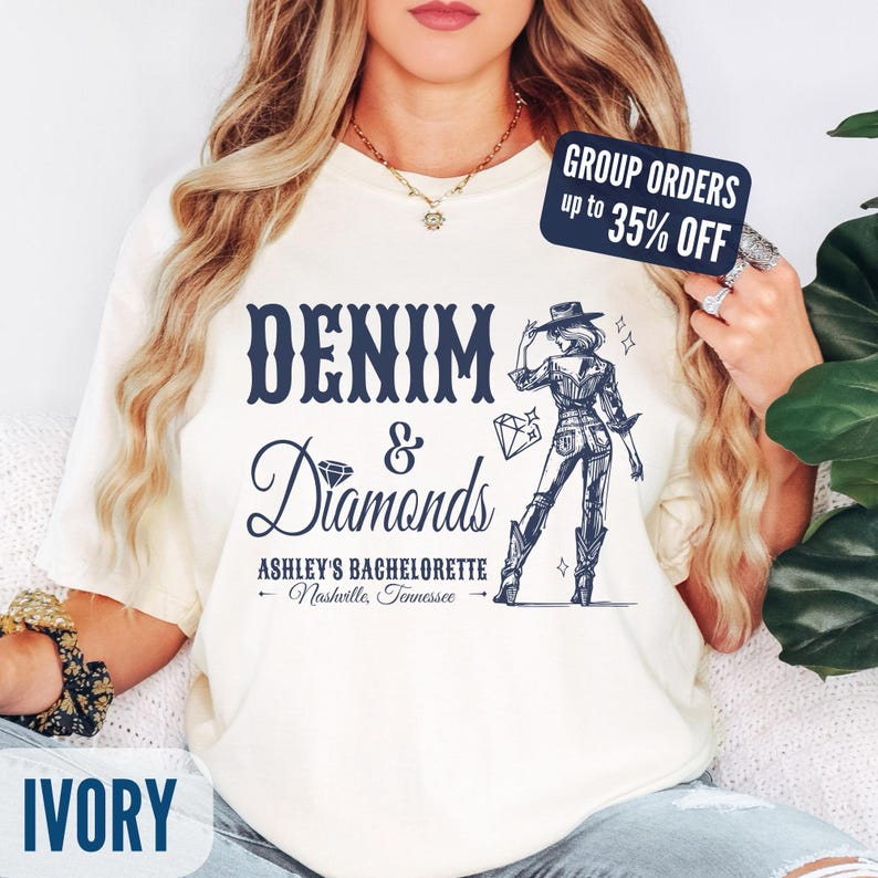 Camisetas de mezclilla y diamantes para despedida de soltera, camiseta vaquera para despedida de soltera, camisetas para viaje de chicas a Nashville imagen 1