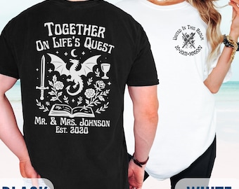 Medieval Bride & Groom Shirts, Personalized Renaissance Fair Fantasy Couple Honeymoon Shirt, Dragon Quest Anniversary T-Shirt, Bookish Gift