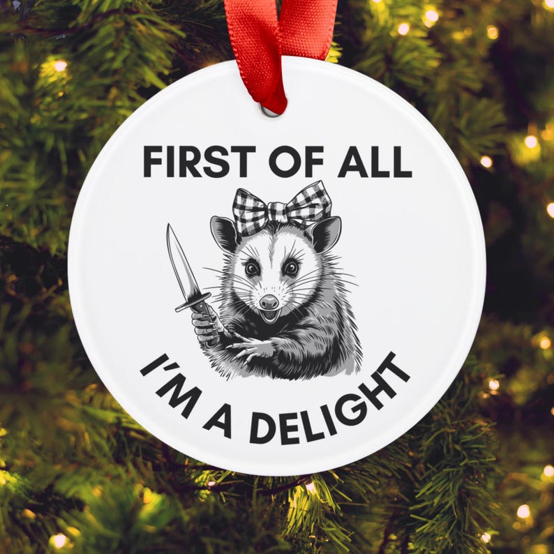 Funny Opossum Ornament, I'm a Delight Possum Meme Christmas Ornament