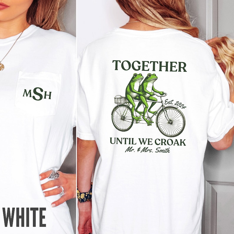 Funny Bride & Groom Shirts, Personalized Frog Couple Honeymoon Shirt, Wedding Gift for Newlyweds, Together Until We Croak Vit