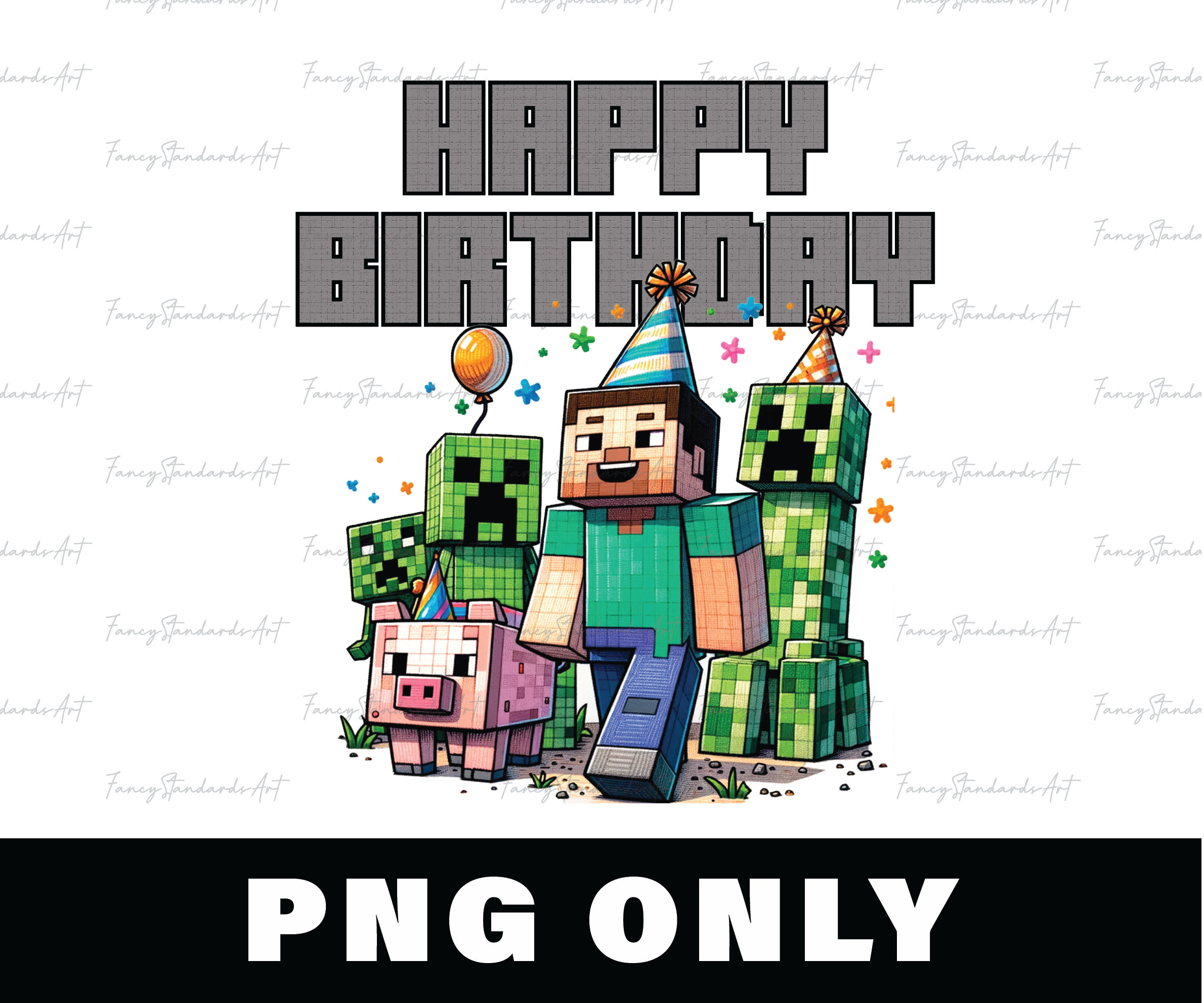 Minecraft Birthday PNG|Happy Birthday Minecraft PNG Design|Minecraft Birthday Design|Sublimation|DTF