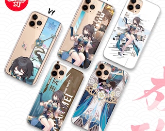 May include: Five clear smartphone cases featuring anime-style character illustrations of Ruan Mei. Designs include various poses, floral motifs, and text elements like 'Genius Society' and 'Ruan Mei' in both English and Chinese characters, labelled V1 through V5.