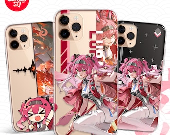 May include: Three smartphone cases featuring anime-style character art with pink hair. The left case shows a chibi character, the center case displays a full-body character with the text LUP, and the right case features a character on a black background.